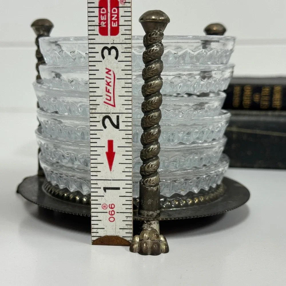 Vintage FB Rogers Crystal Coaster Set of 6 Silver plated Lion Paw Footed holder